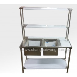 Stainless Steel Double Sink Bowl With Double Top Shelf